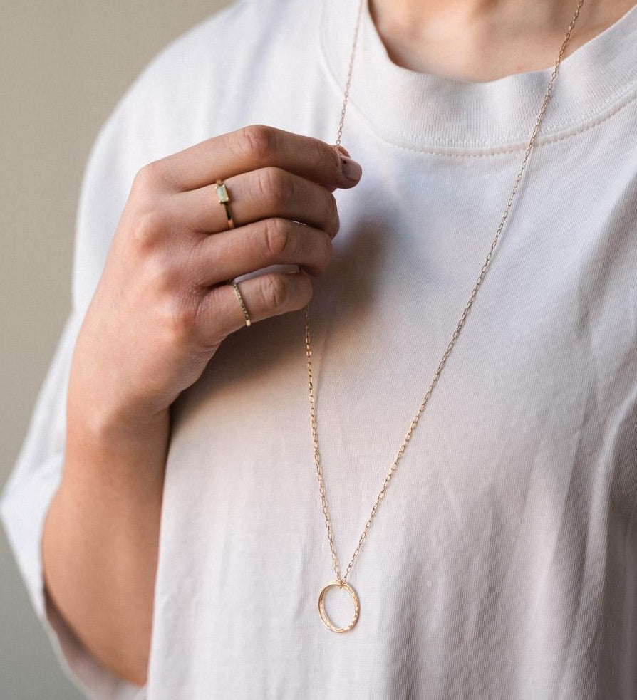 Gold Filled Double Fused Circle Long Pendant Necklace