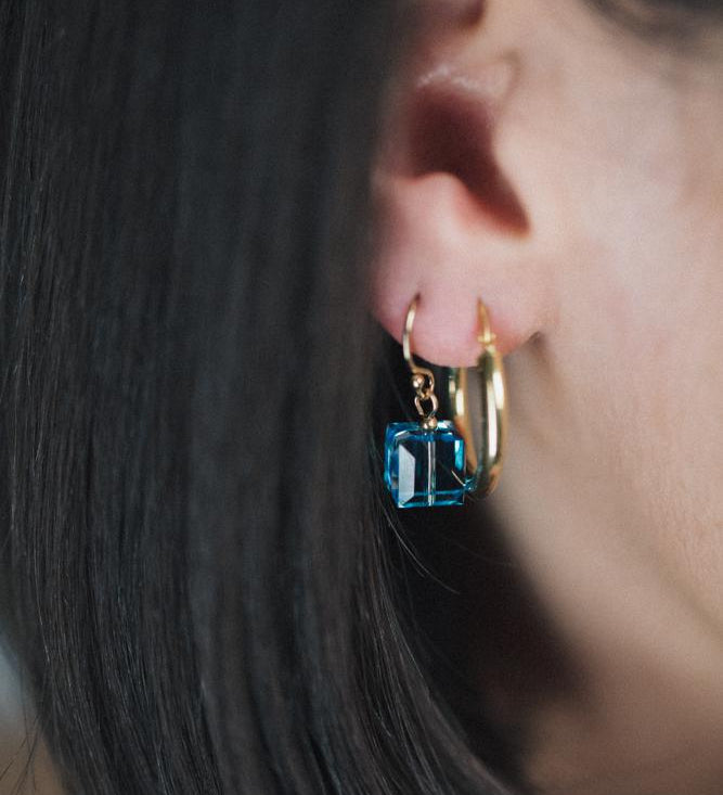 Gold Filled 8mm Aquamarine Cube Drop Earrings