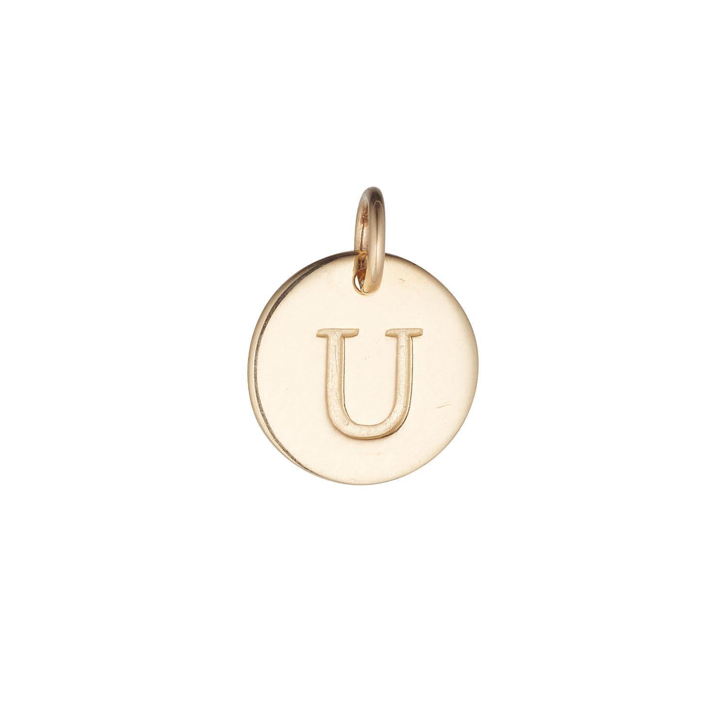 9kt Gold Initial Disc Pendant Necklace (A-Z)