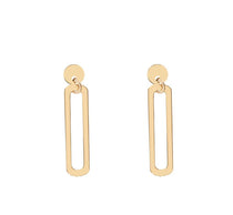 A pair of 9kt gold small open rectangle drop earrings.
