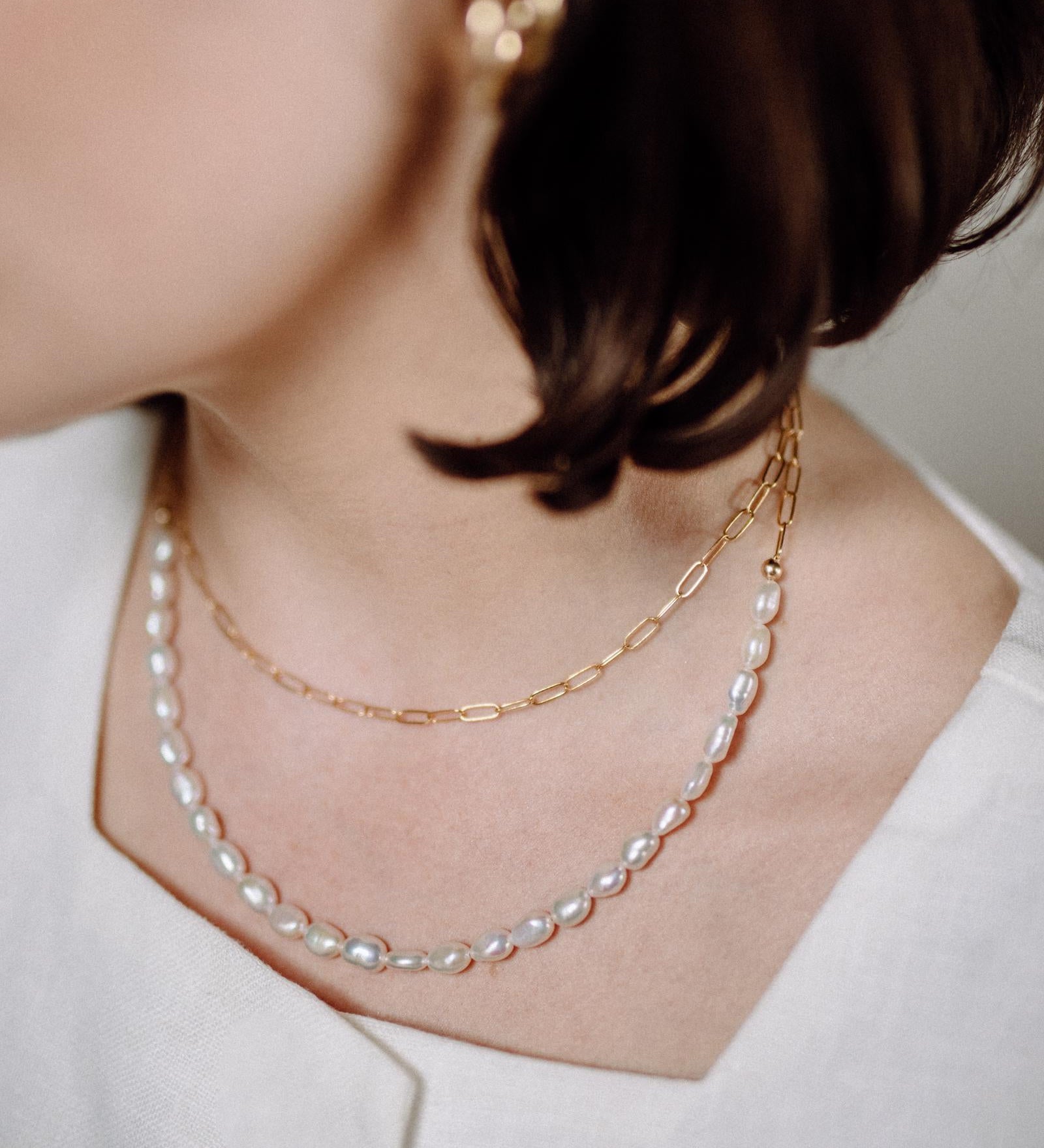 Gold Filled Paperclip Chain & Multiple Baroque Pearl 19" Necklace