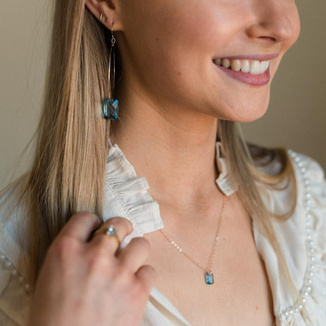 Gold Filled 9mm Aquamarine Crystal Pendant Necklace