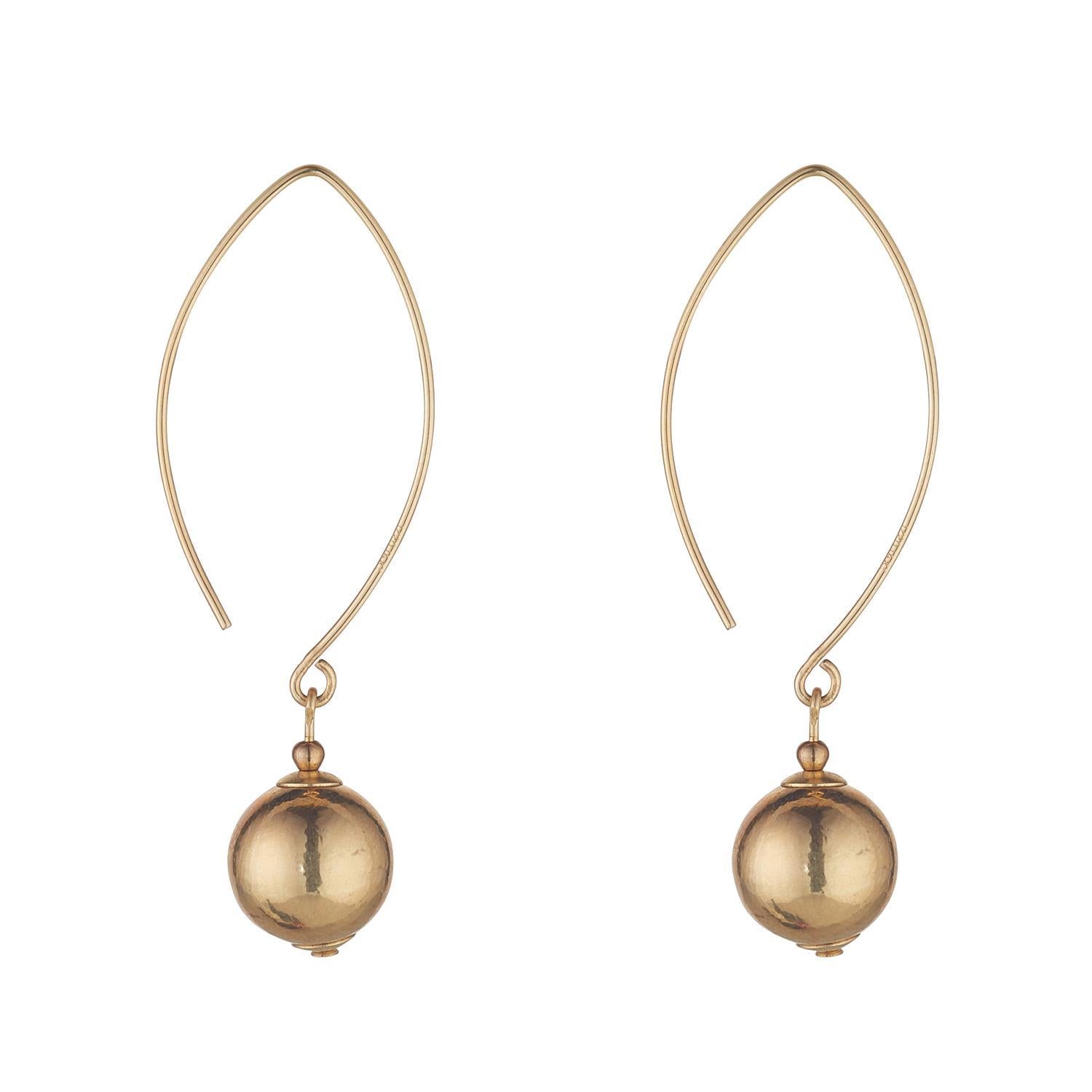 A pair of gold filled oval earrings with a gold ball, designed and hand-finished in Dublin.