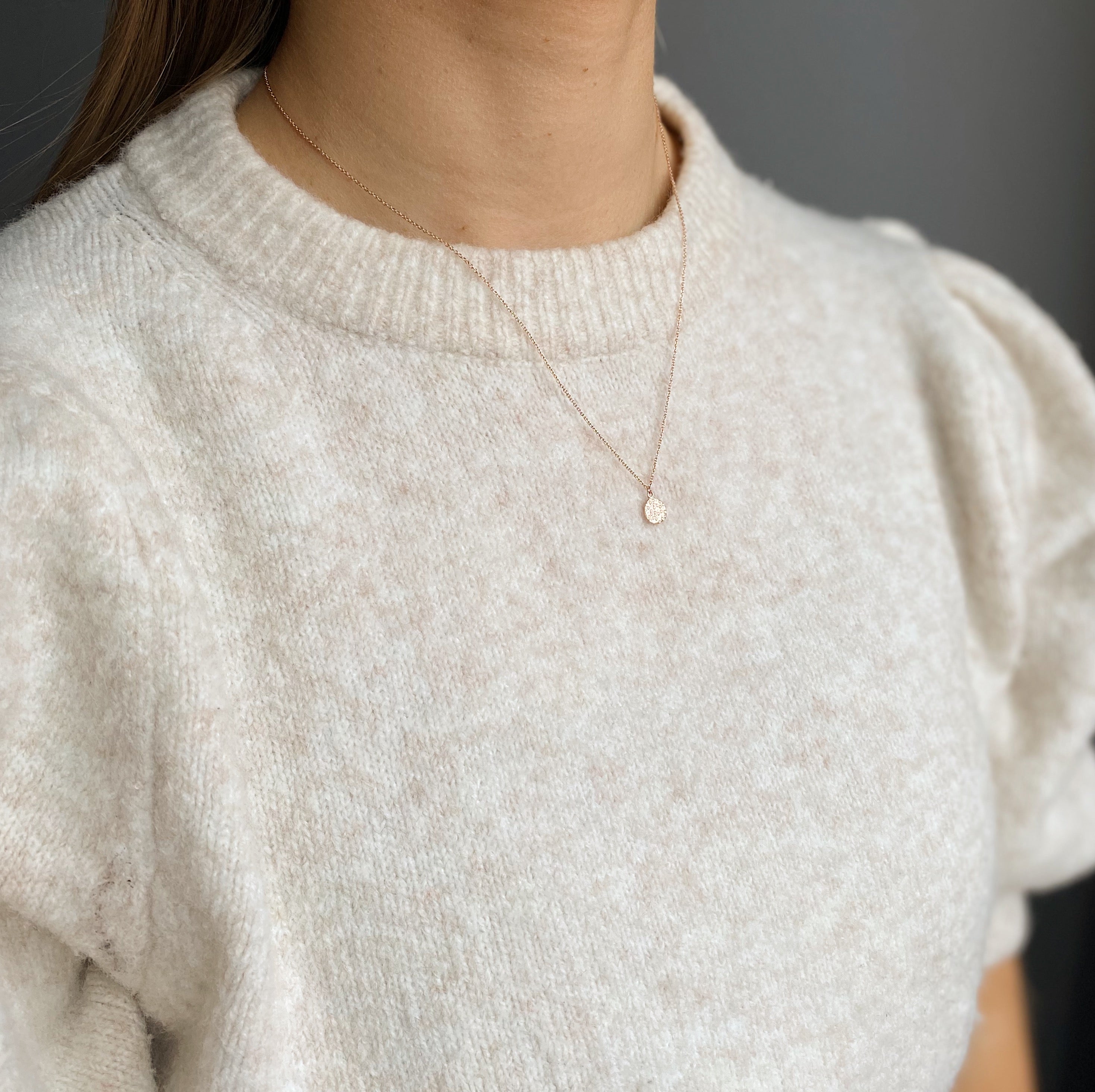 9kt Rose Gold Hammered Disc Pendant Necklace