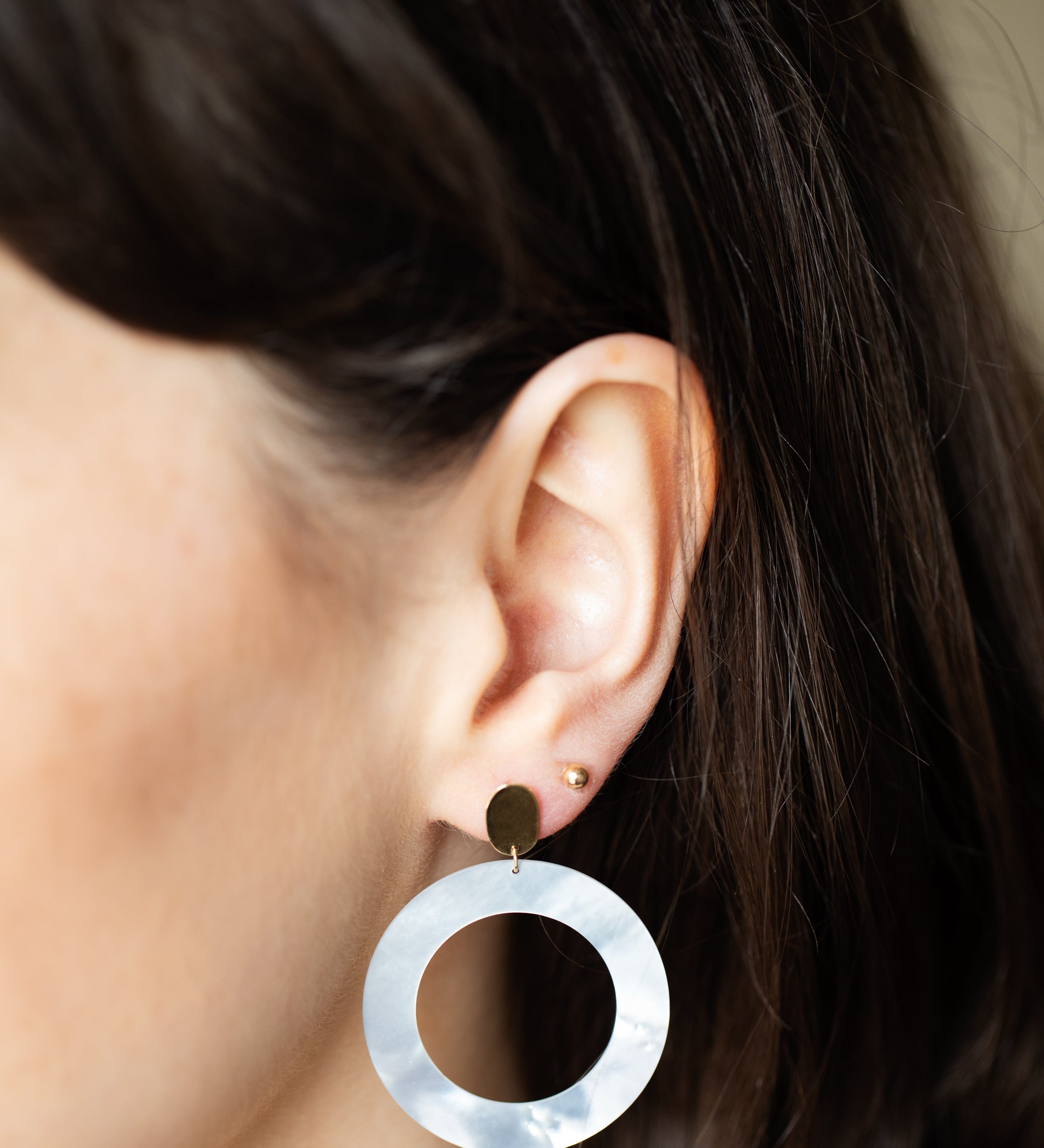 9kt Gold & Mother of Pearl Large Circle Earrings