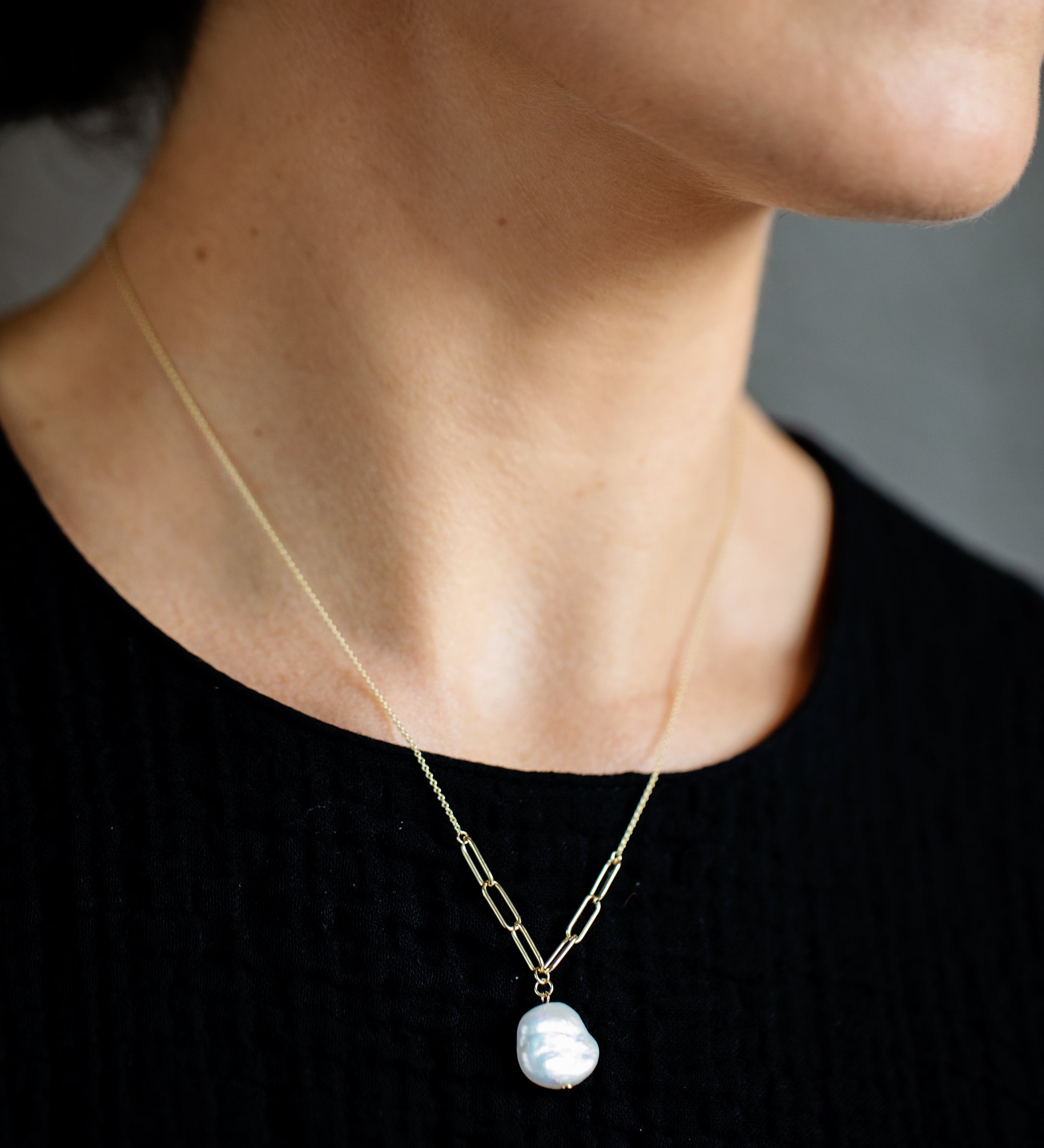 9kt Gold Single Keshi Pearl Pendant Necklace
