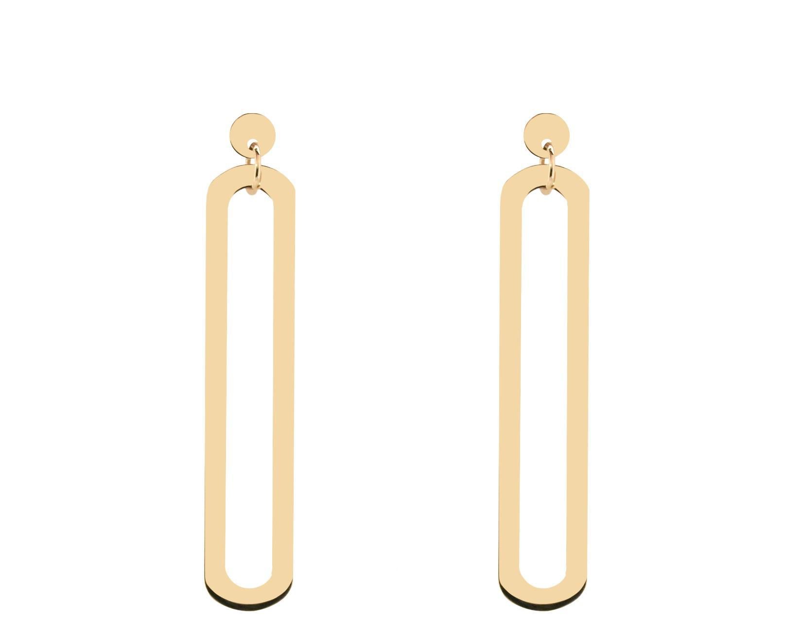 A pair of 9kt gold large open rectangle earrings.