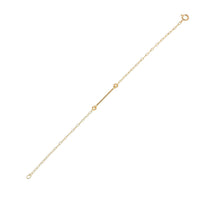 A gold filled bracelet with a horizontal bar and small beads on a chain, designed and hand-finished in Dublin.