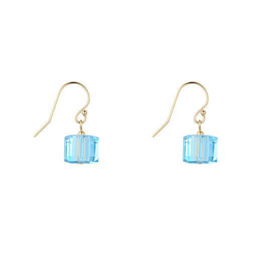 A pair of gold-filled aquamarine cube drop earrings 