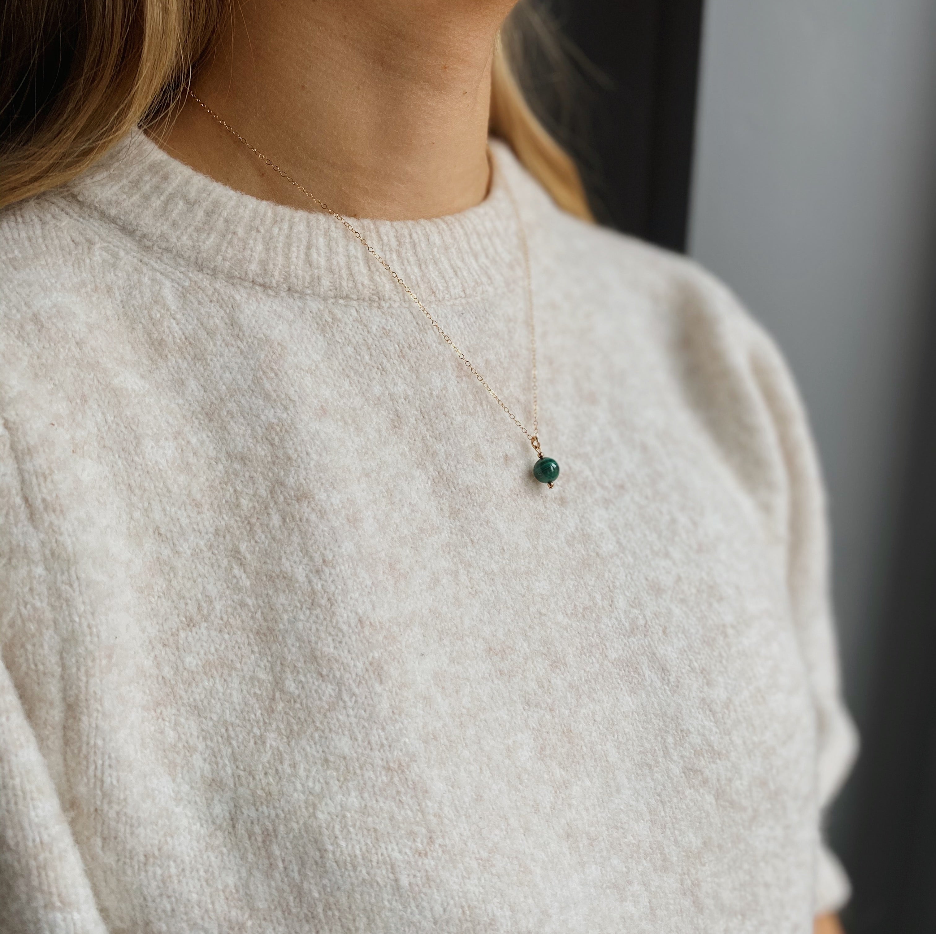 Gold Filled Green Agate Pendant Necklace