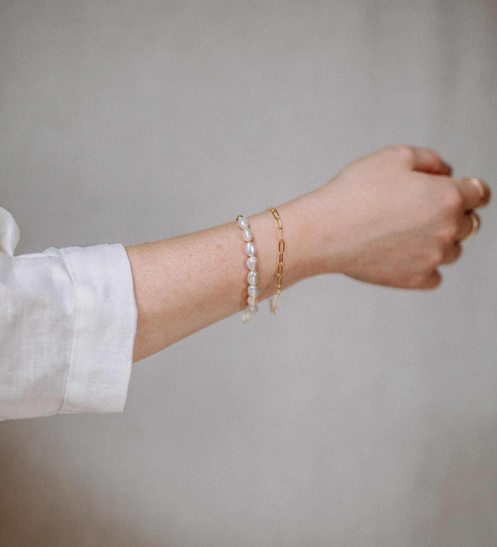 Gold Filled Paperclip Chain & Multiple Baroque Pearl Bracelet