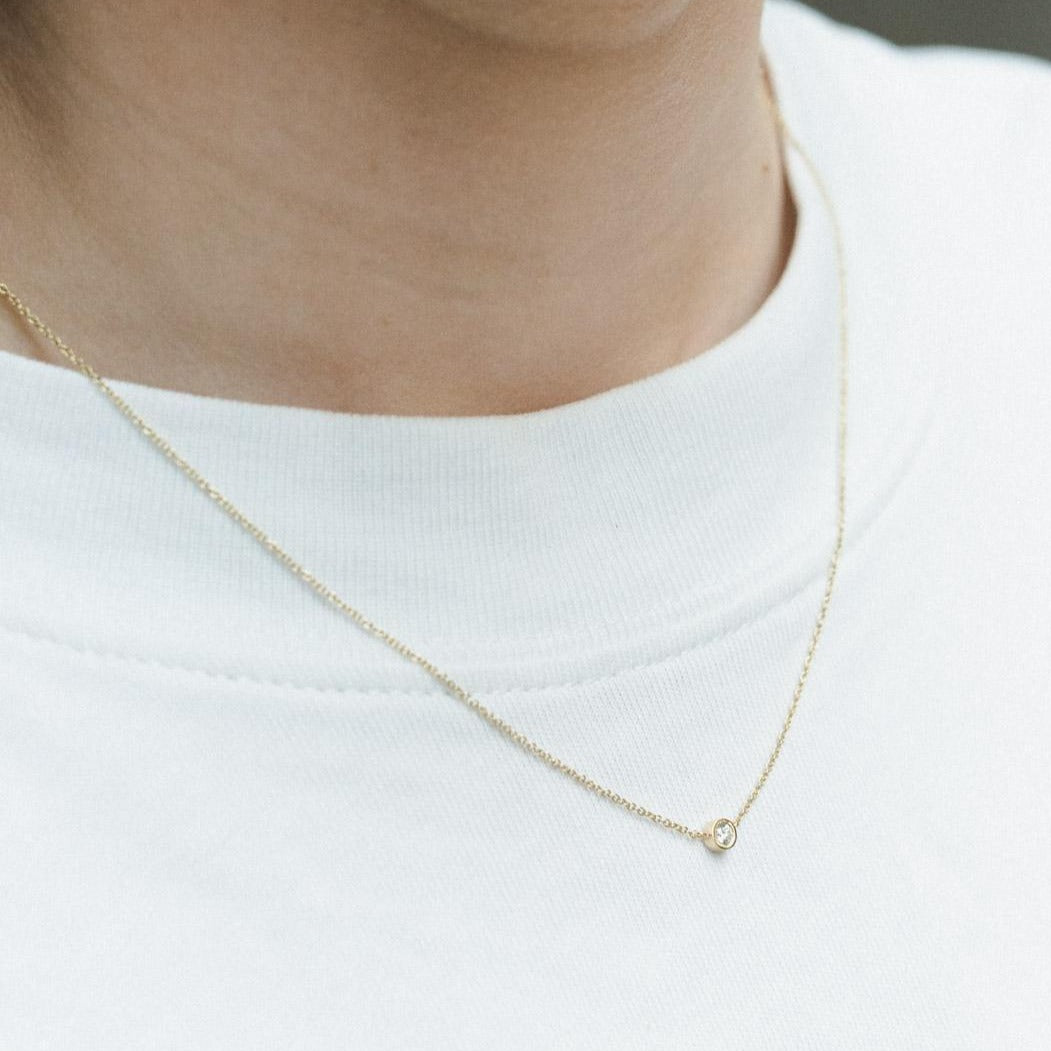9kt Gold Solitaire .06 ct Diamond Pendant Necklace