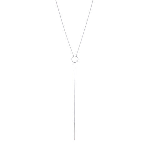9kt White Gold Circle T-Bar Necklace - MoMuse Jewellery