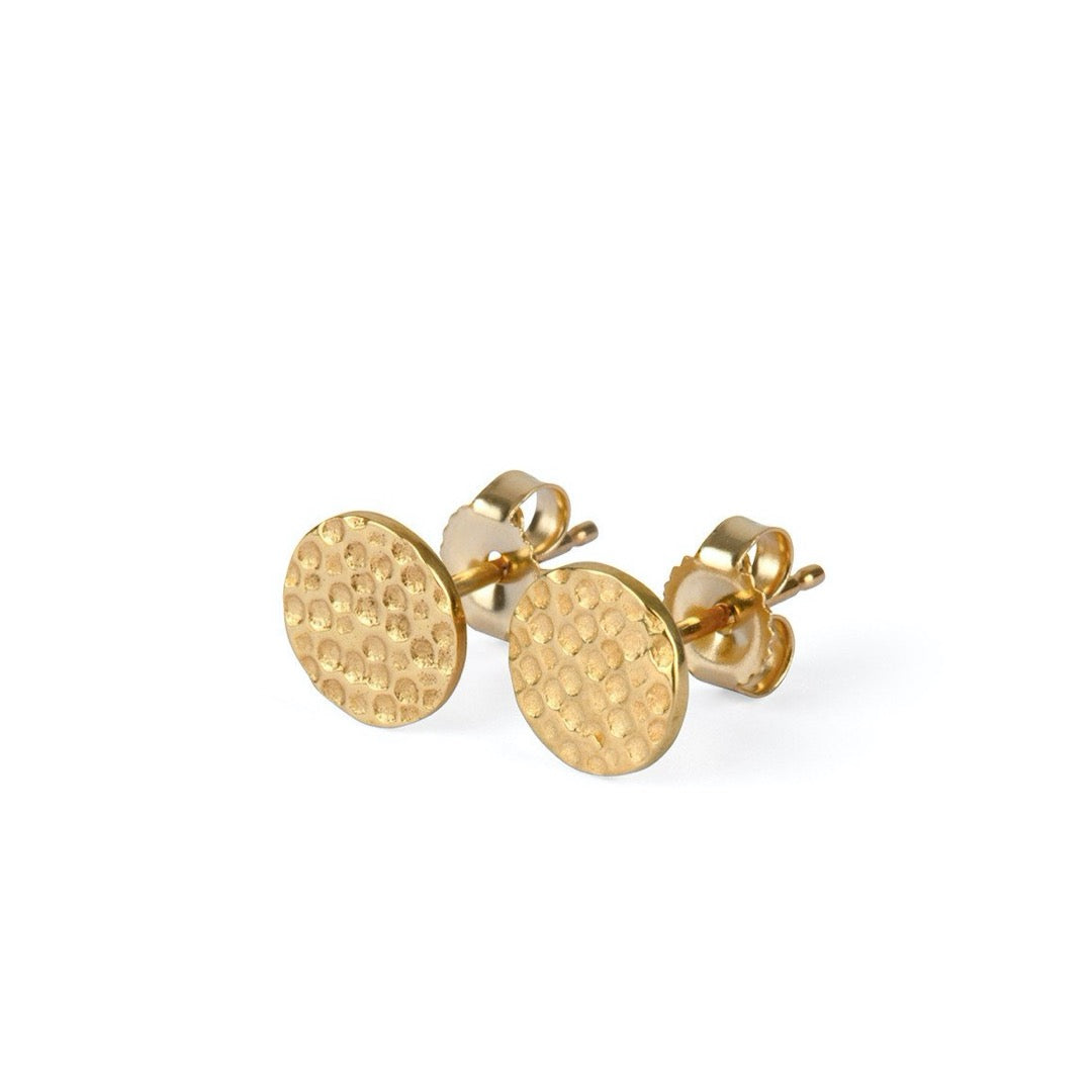 9kt Gold Hammered Disc Stud Earrings - MoMuse Jewellery