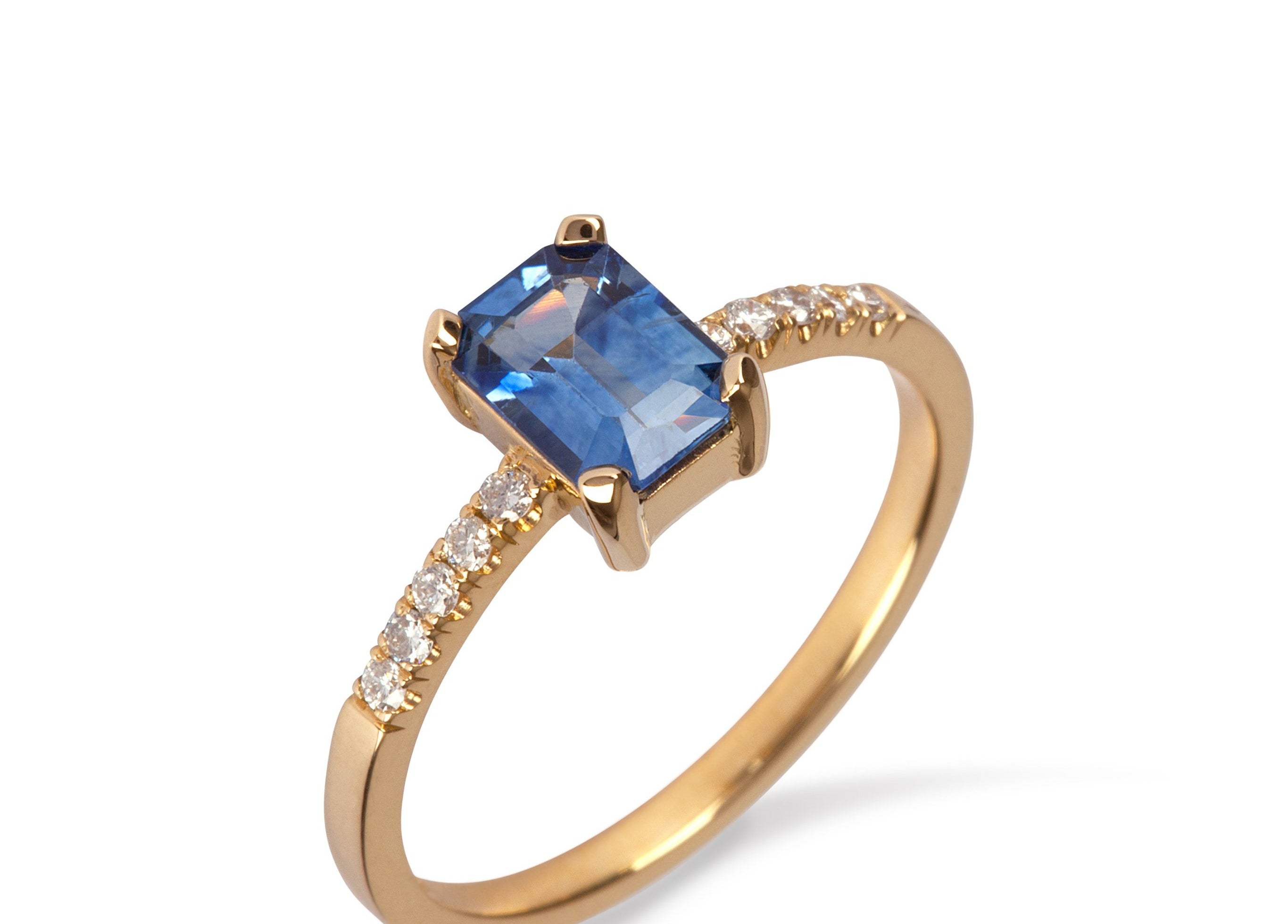 18kt Yellow Gold Ring with Sapphire and Diamond - MoMuse Jewellery