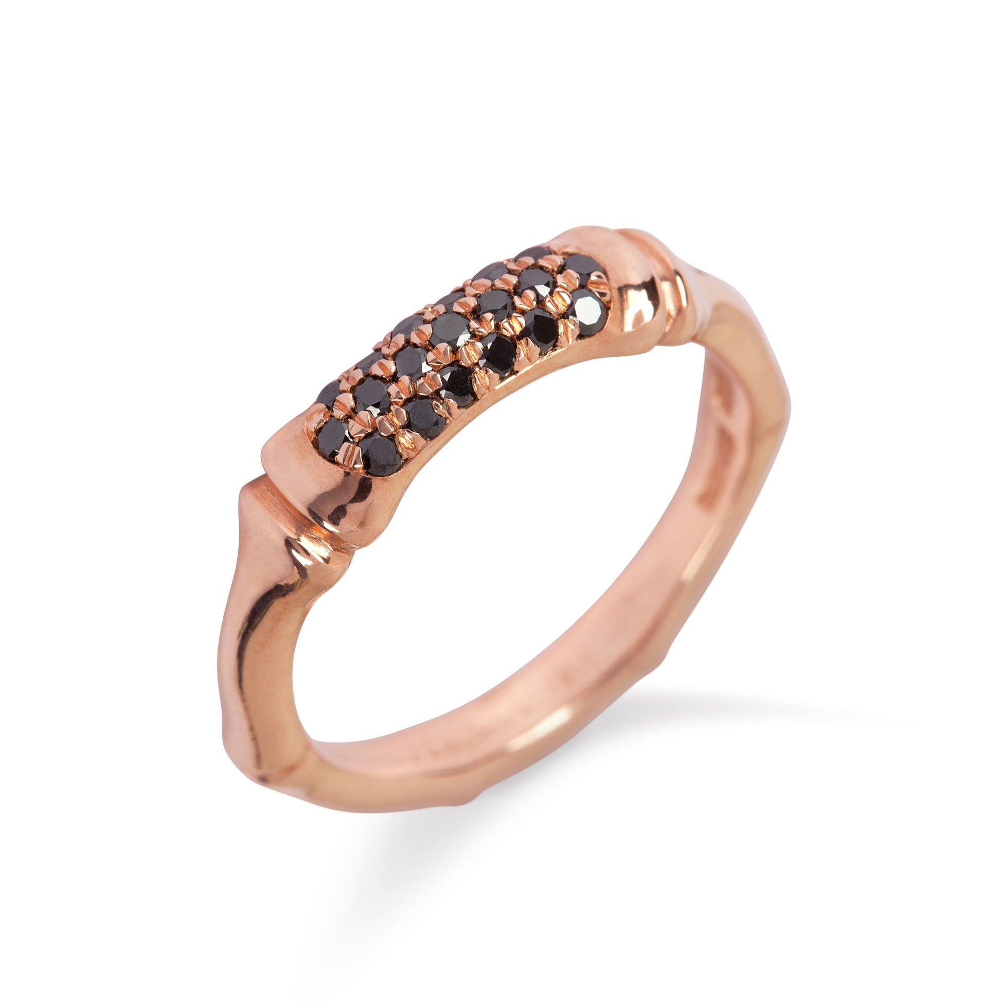 MoMuse | 9kt Gold Bamboo Ring with Black Diamonds