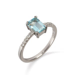 18kt White Gold Ring with Blue Topaz and Diamond - MoMuse Jewellery