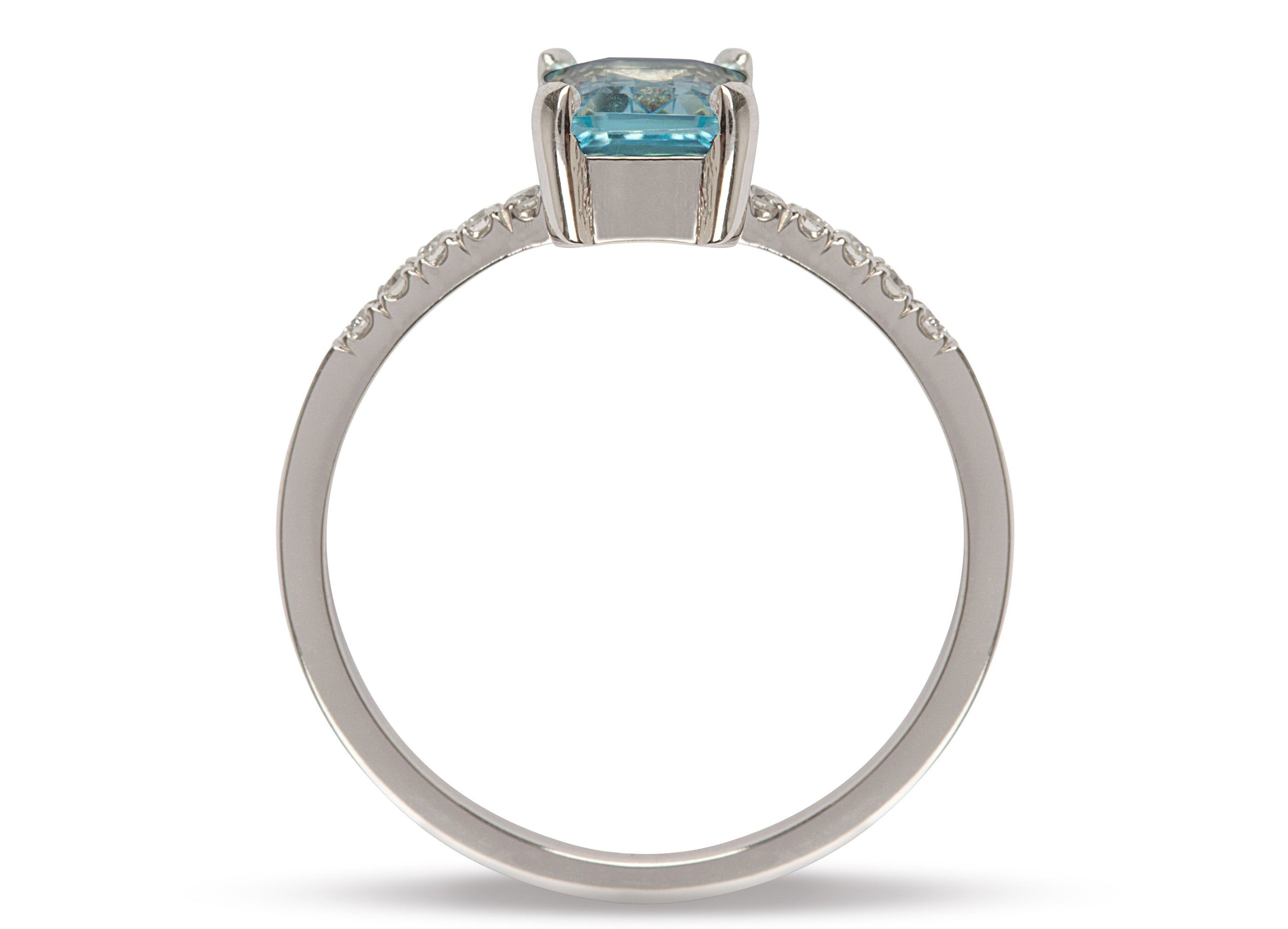 18kt White Gold Ring with Blue Topaz and Diamond - MoMuse Jewellery