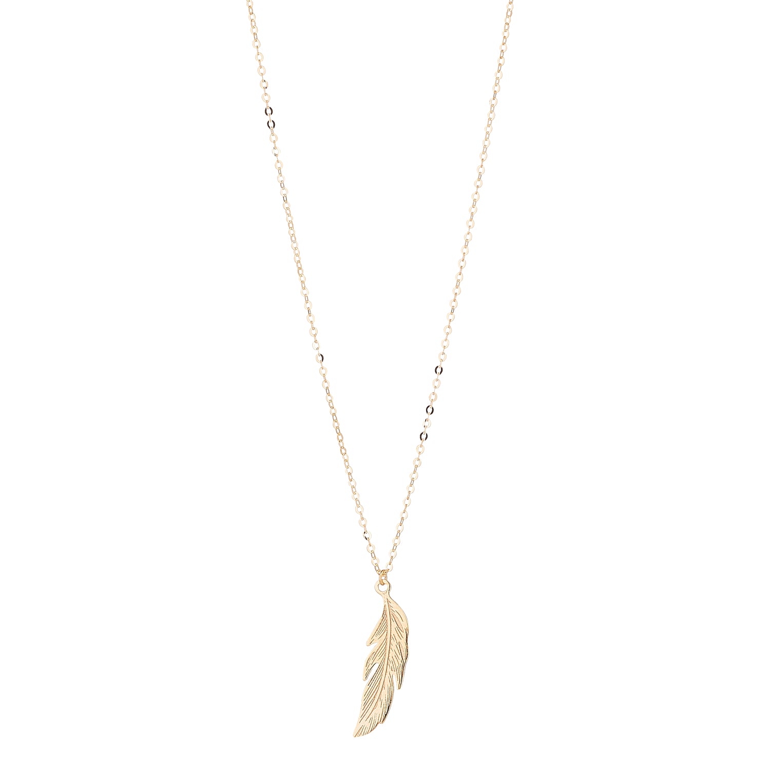 9kt Gold Feather Pendant on a very fine chain