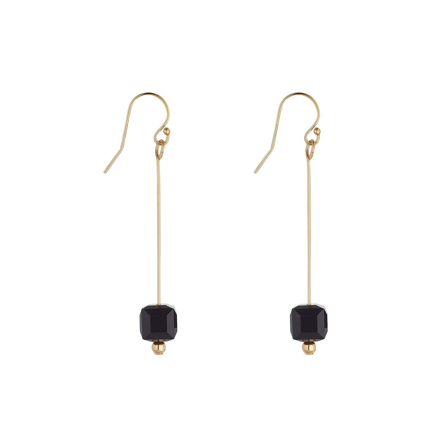 Gold Filled Black Crystal Cube Pin Earrings