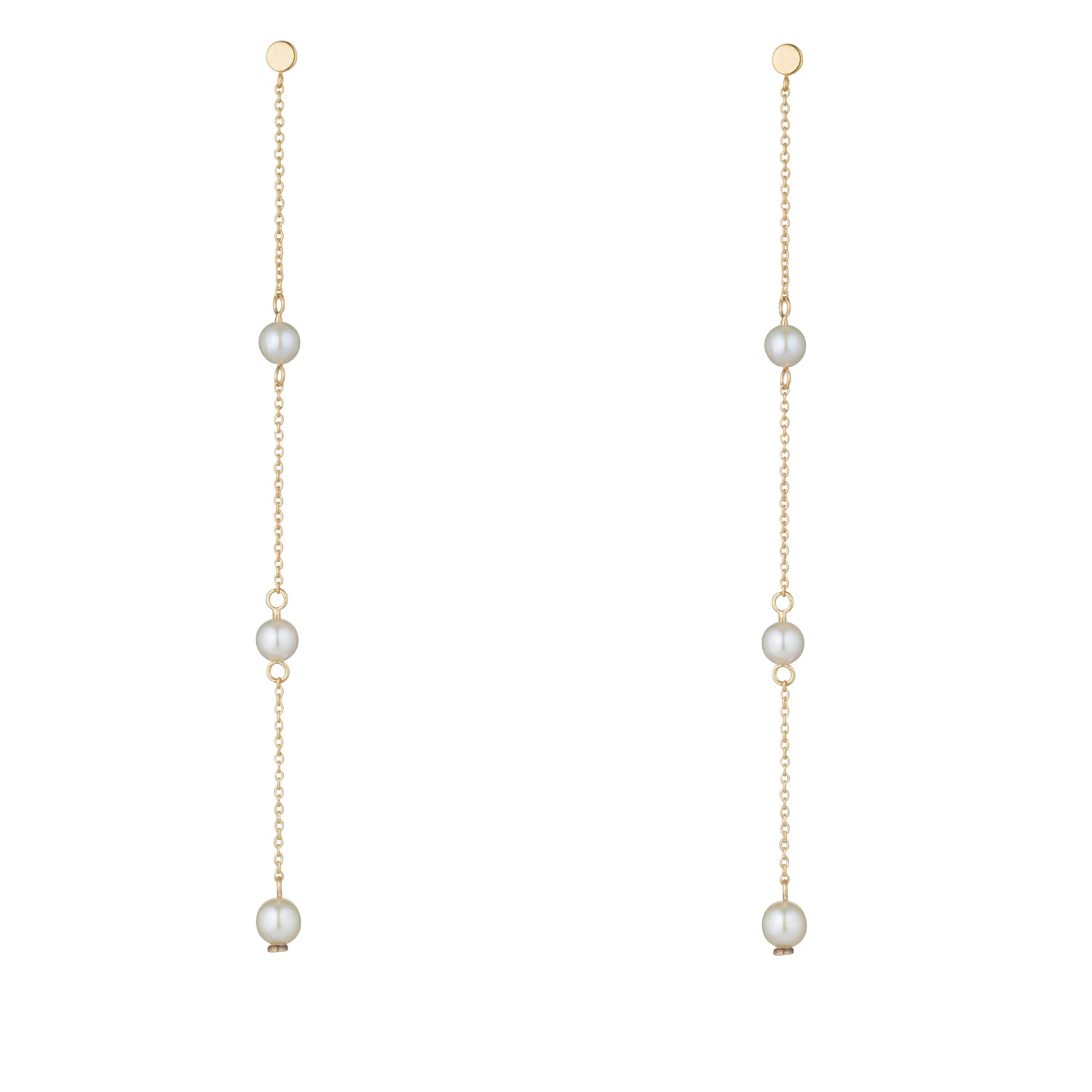 9kt Gold Long Pearl Chain Earrings - MoMuse Jewellery