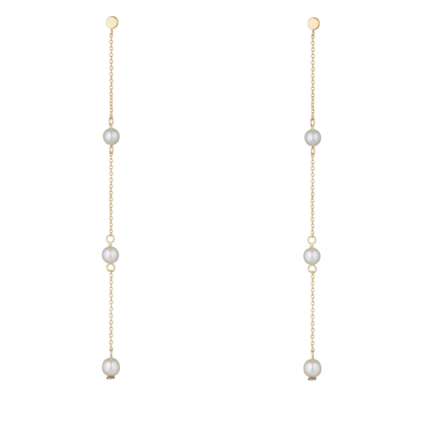 9kt Gold Long Pearl Chain Earrings - MoMuse Jewellery