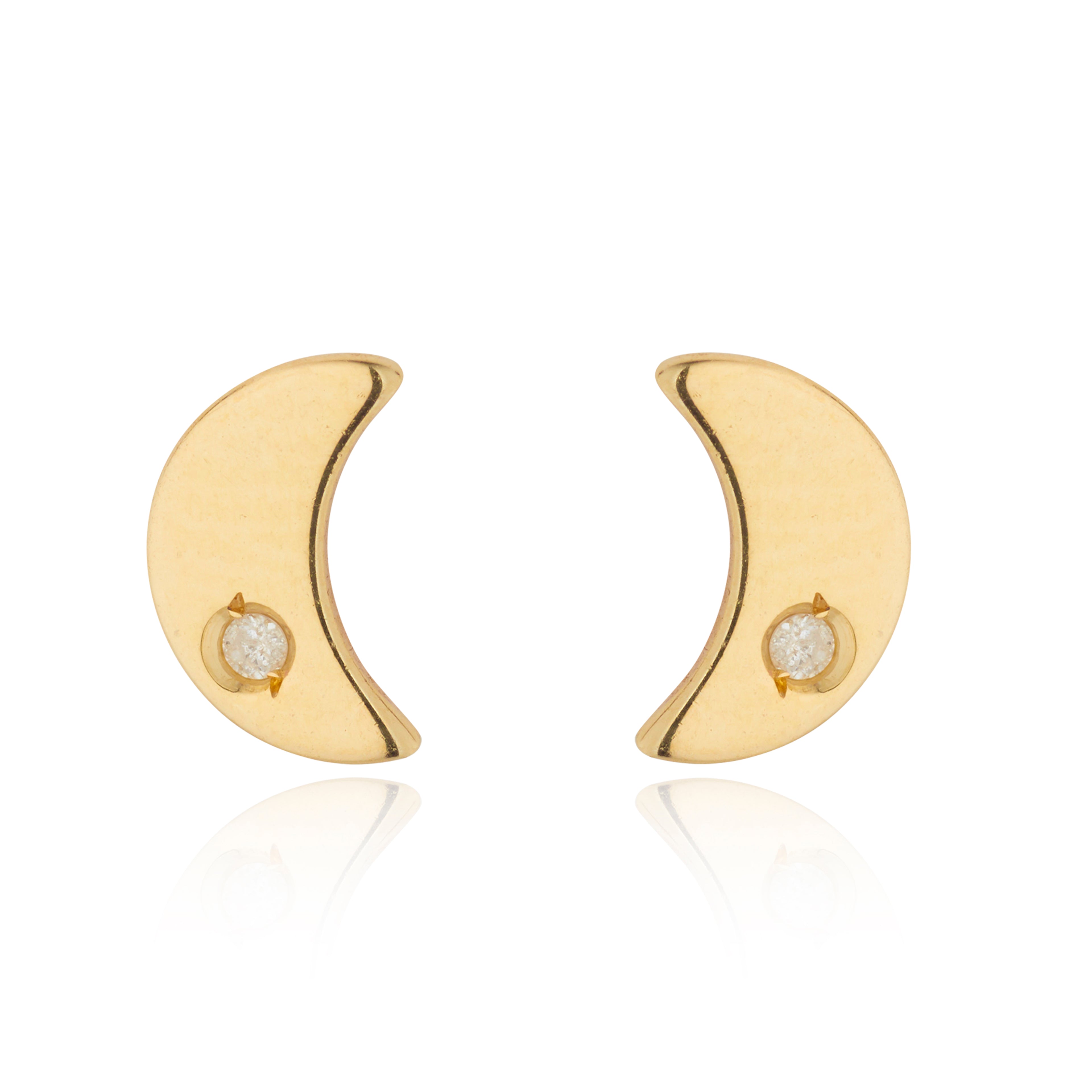 9kt Gold Moon Studs with Diamond - MoMuse Jewellery