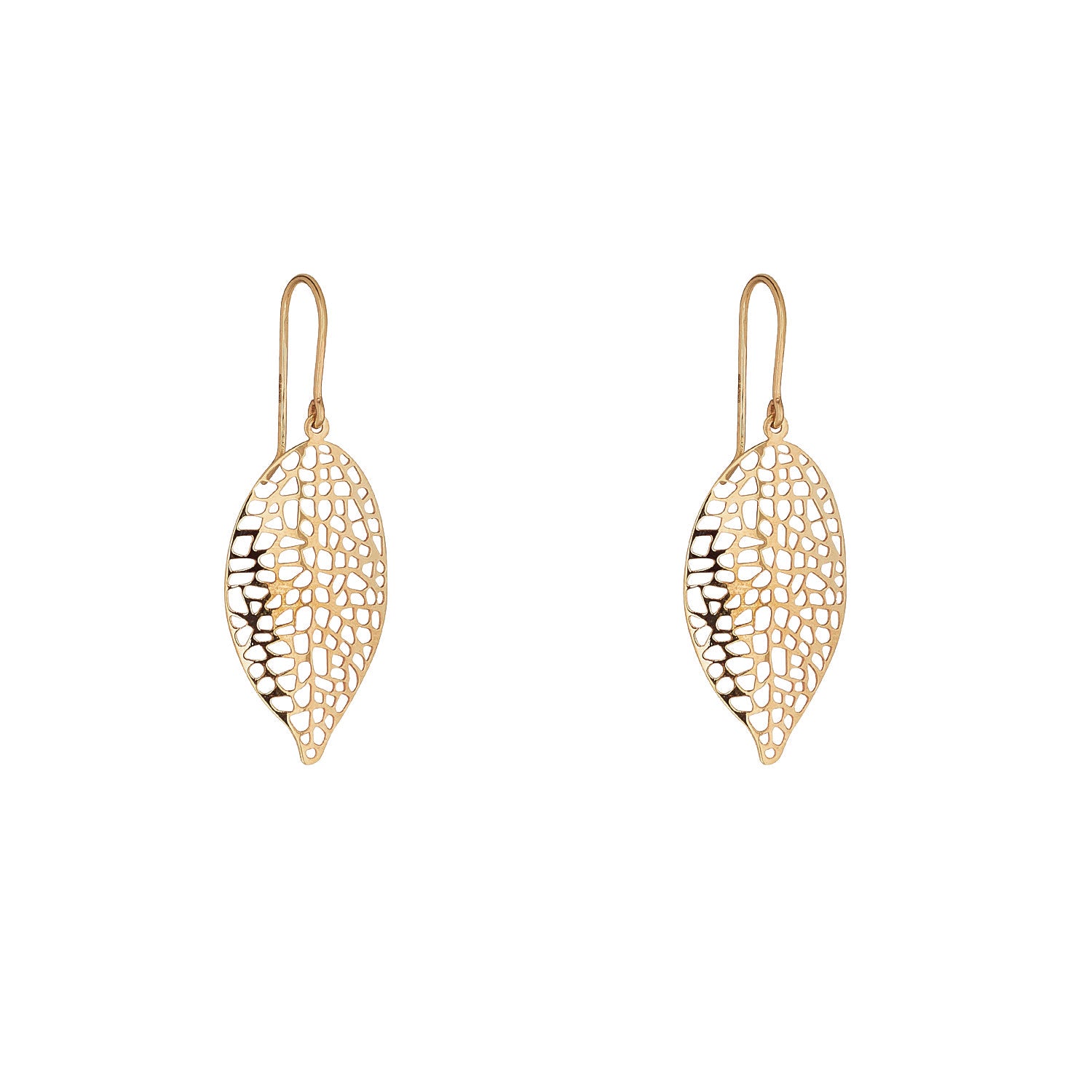 9kt Gold Leaf Drop Earring - laser cut leaf design