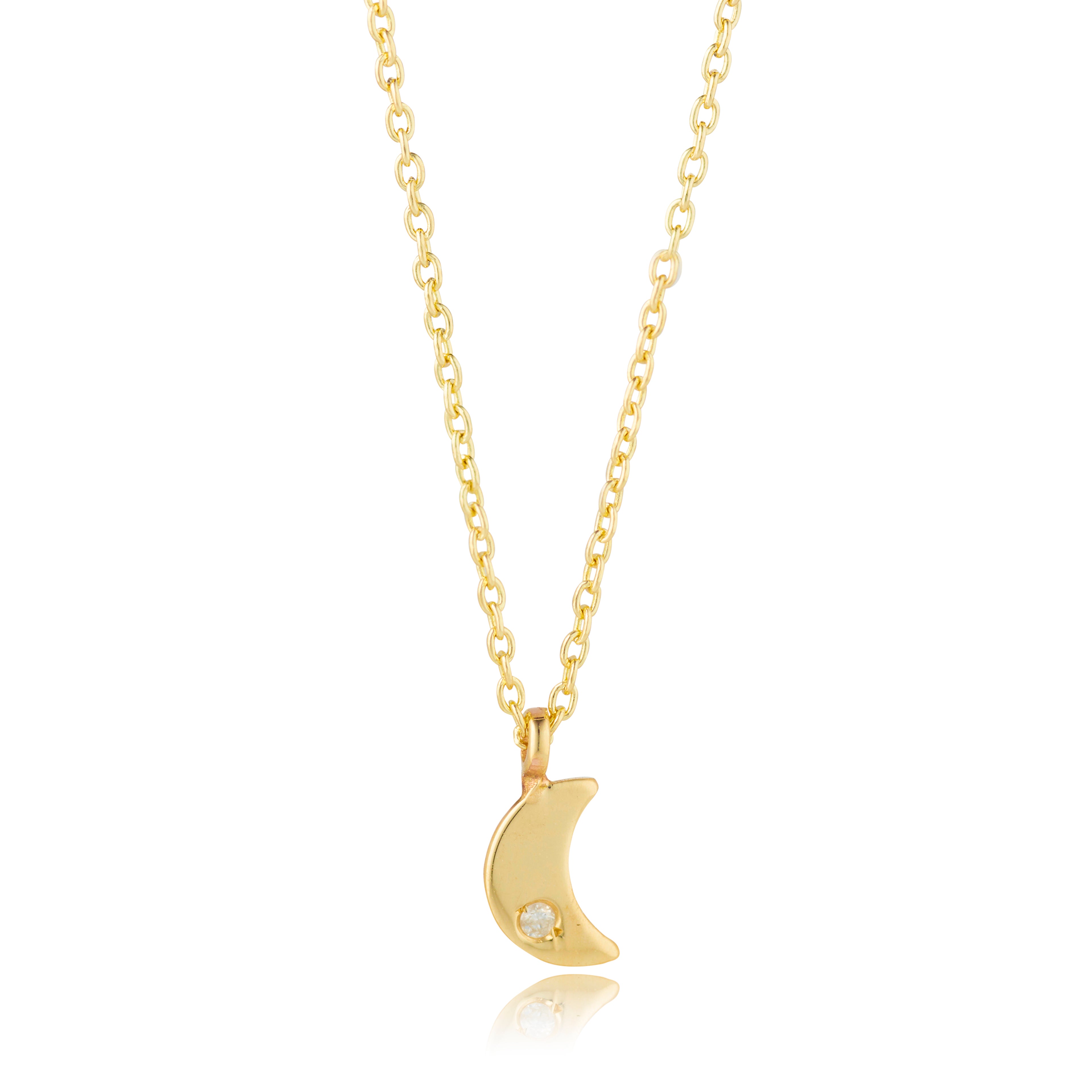 9kt Gold Moon with Diamond Necklace - MoMuse Jewellery