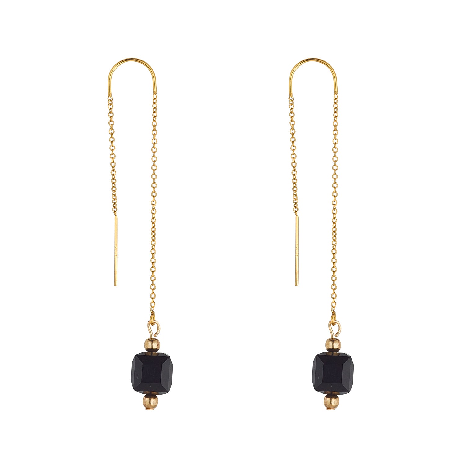 Gold Filled Black Crystal Cube Threader Earrings