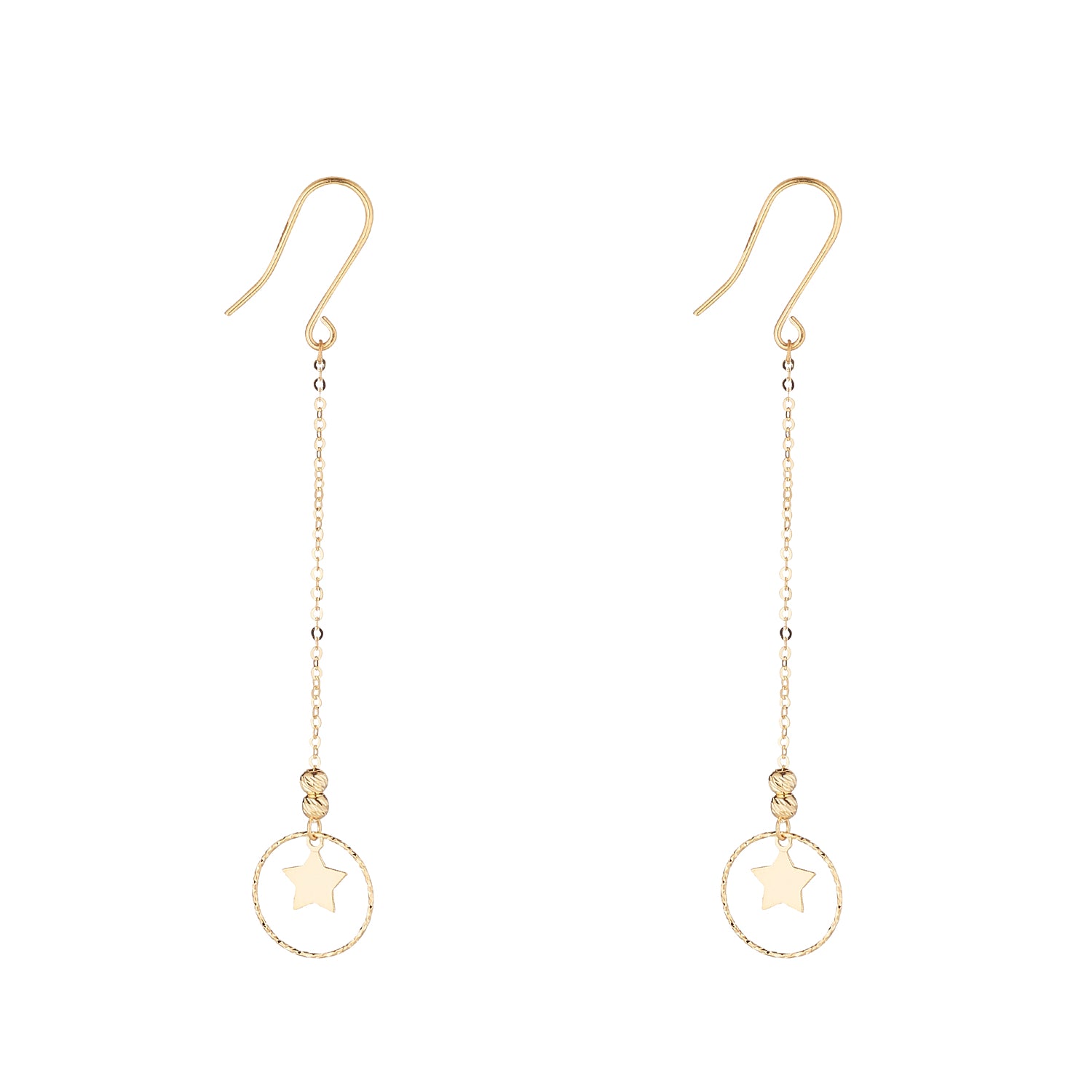 9kt Gold Star & Circle Chain Earrings - MoMuse Jewellery