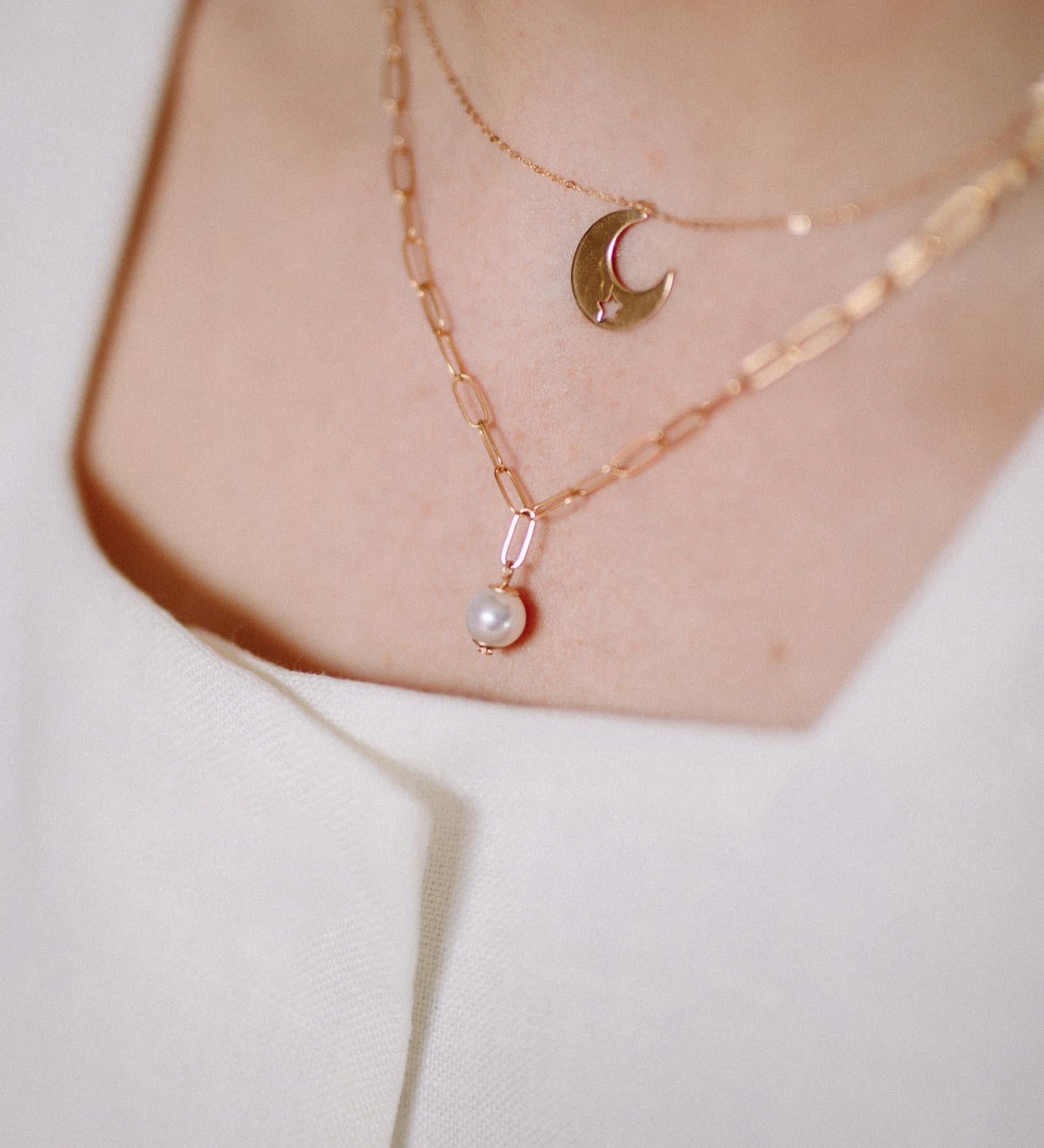 Gold Filled Paperclip Chain Petite Pearl 18" Necklace