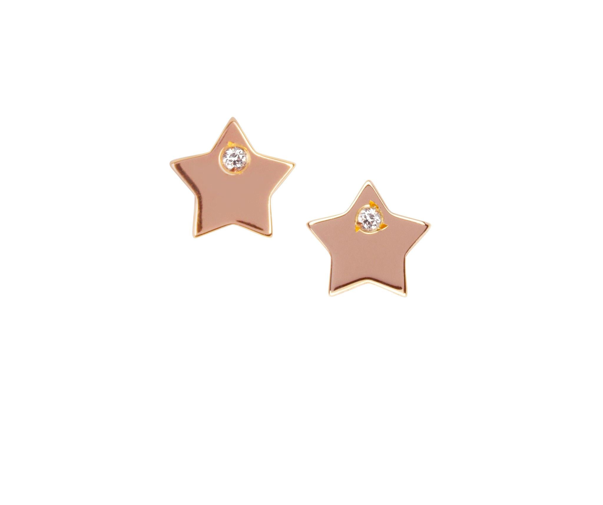 9kt Gold Star & Diamond Stud Earrings