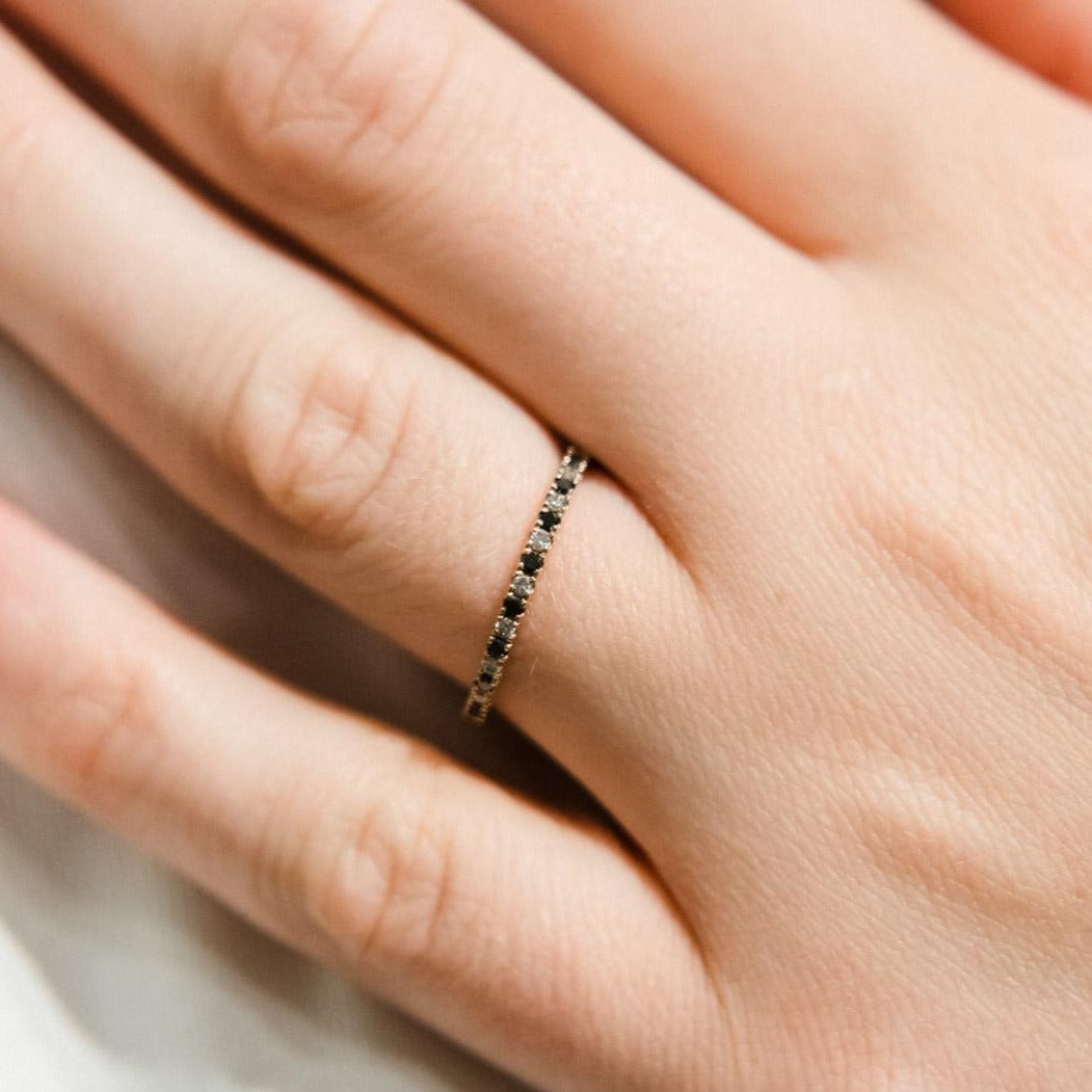 Dainty White & Black Diamond Ring in 18kt Yellow Gold - Signature Collection
