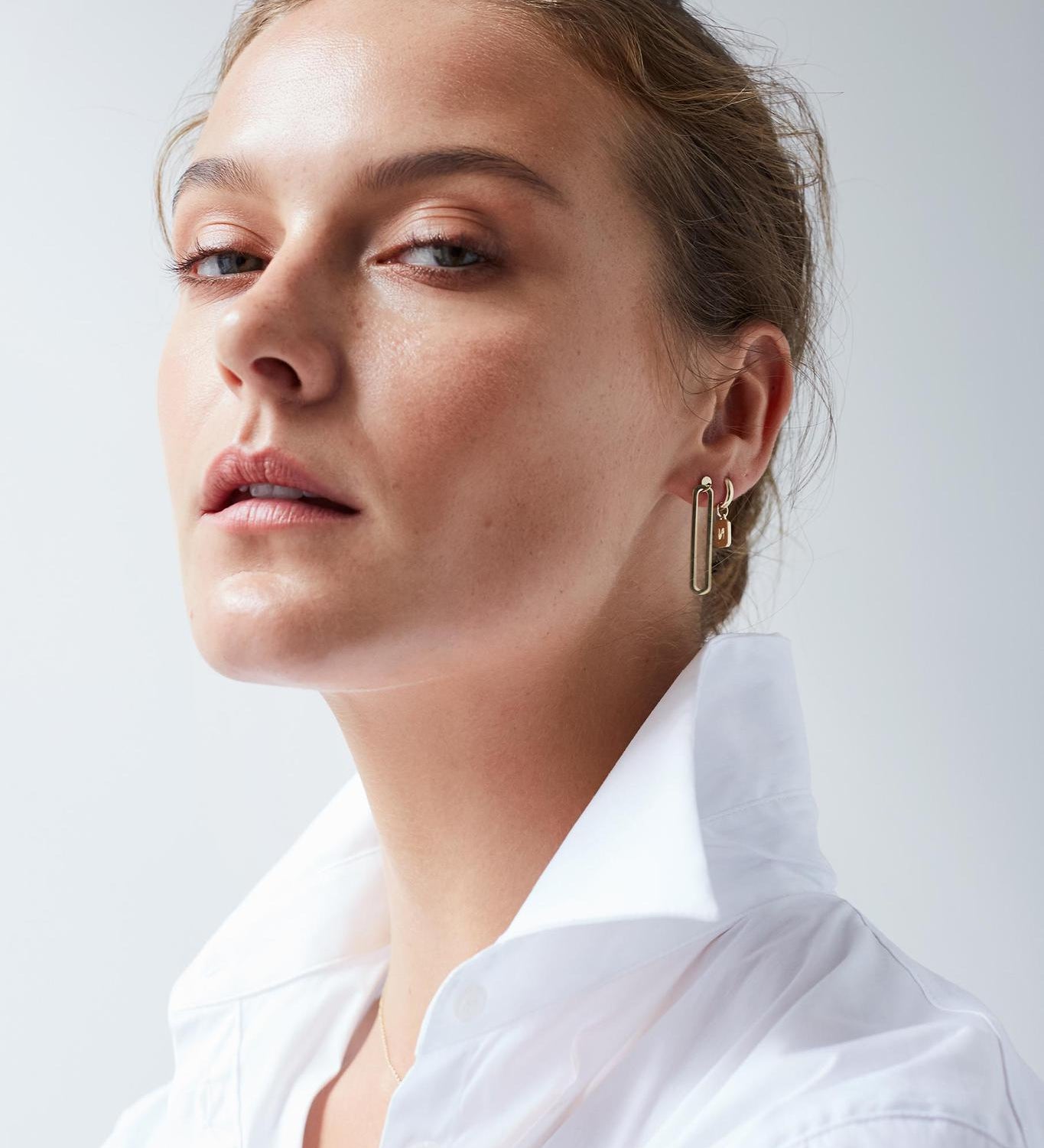 9kt Gold Large Open Rectangle Earrings
