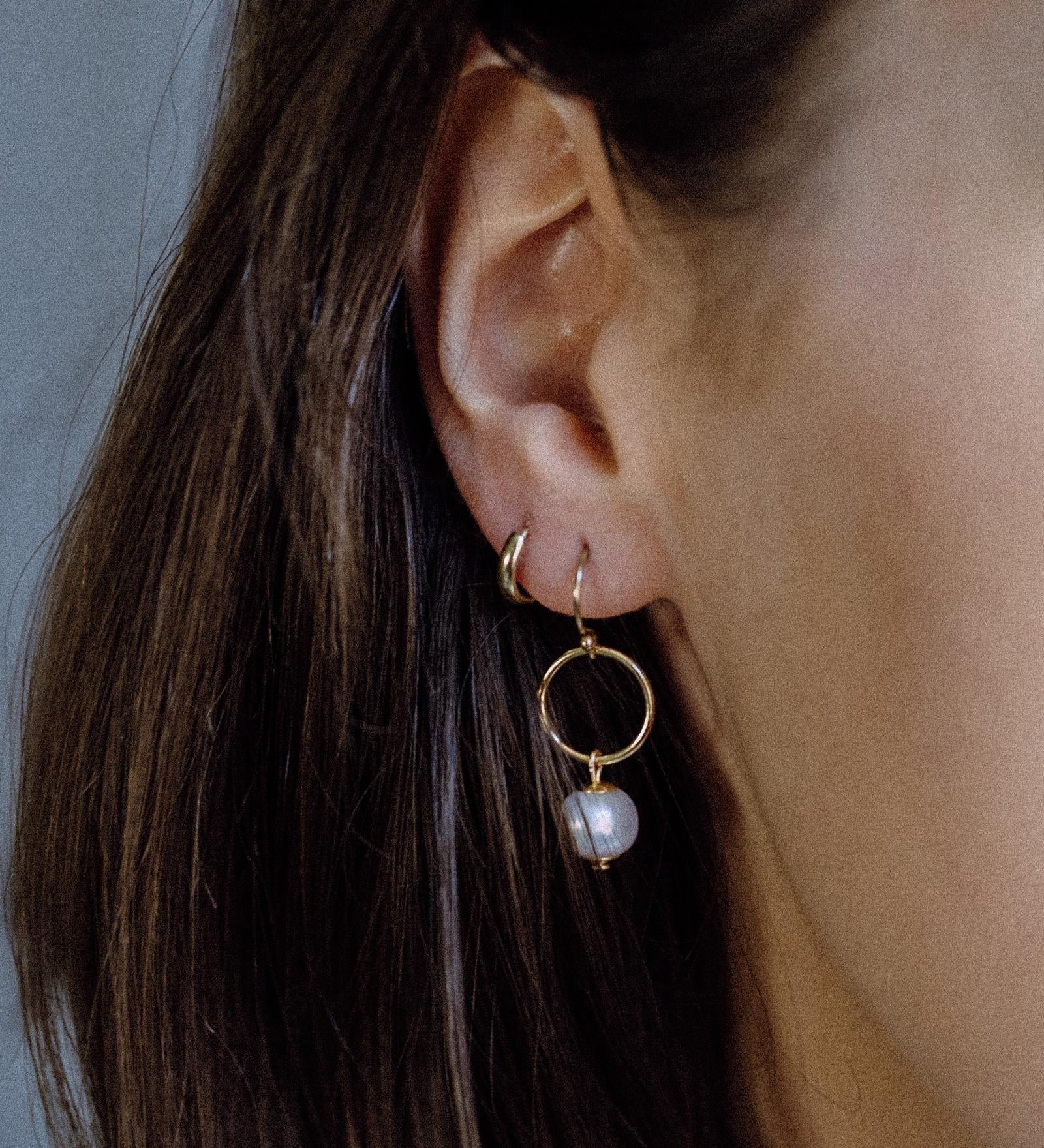 Gold Filled Petite Pearl & Circle Drop Earrings