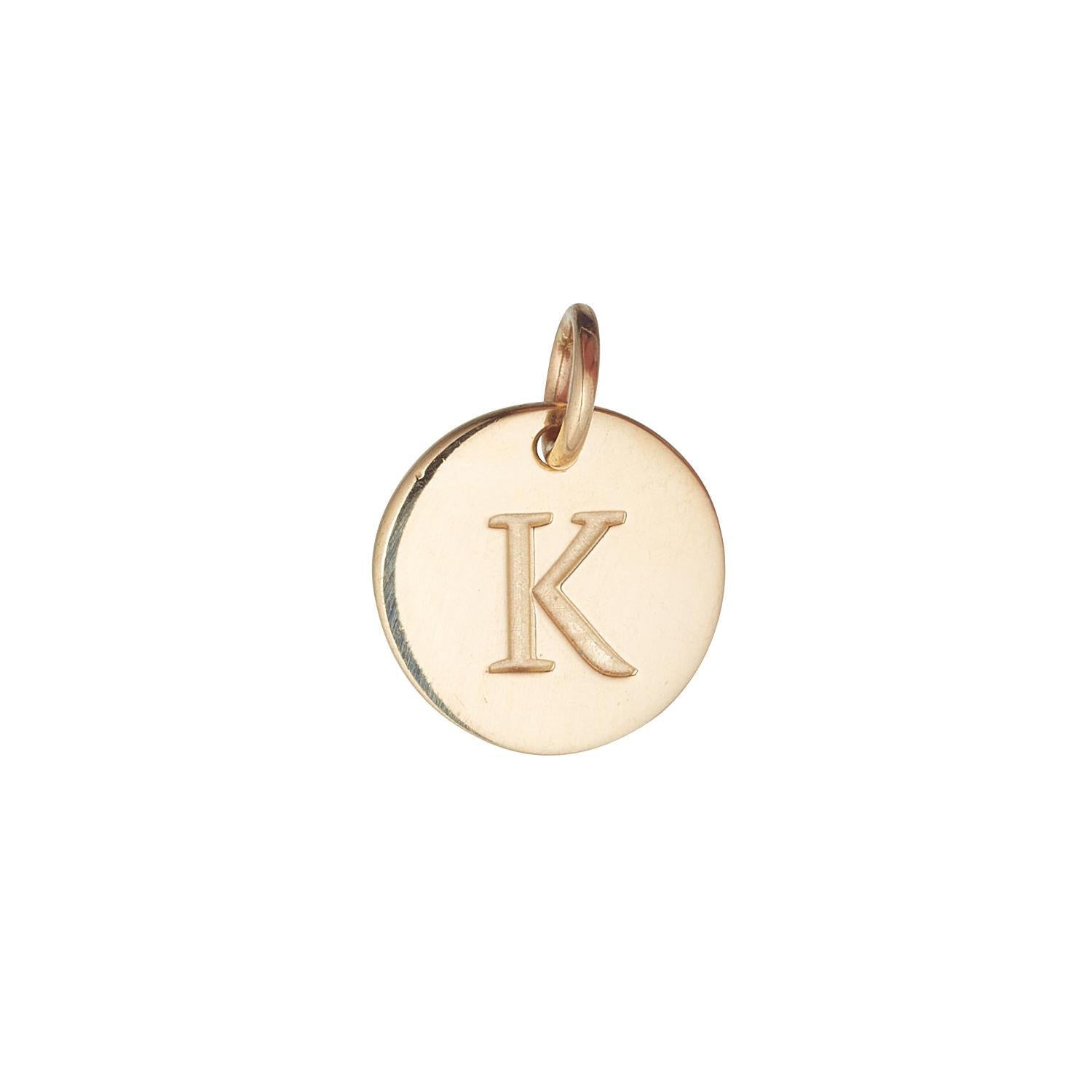 9kt Gold Initial Disc Pendant Necklace (A-Z)