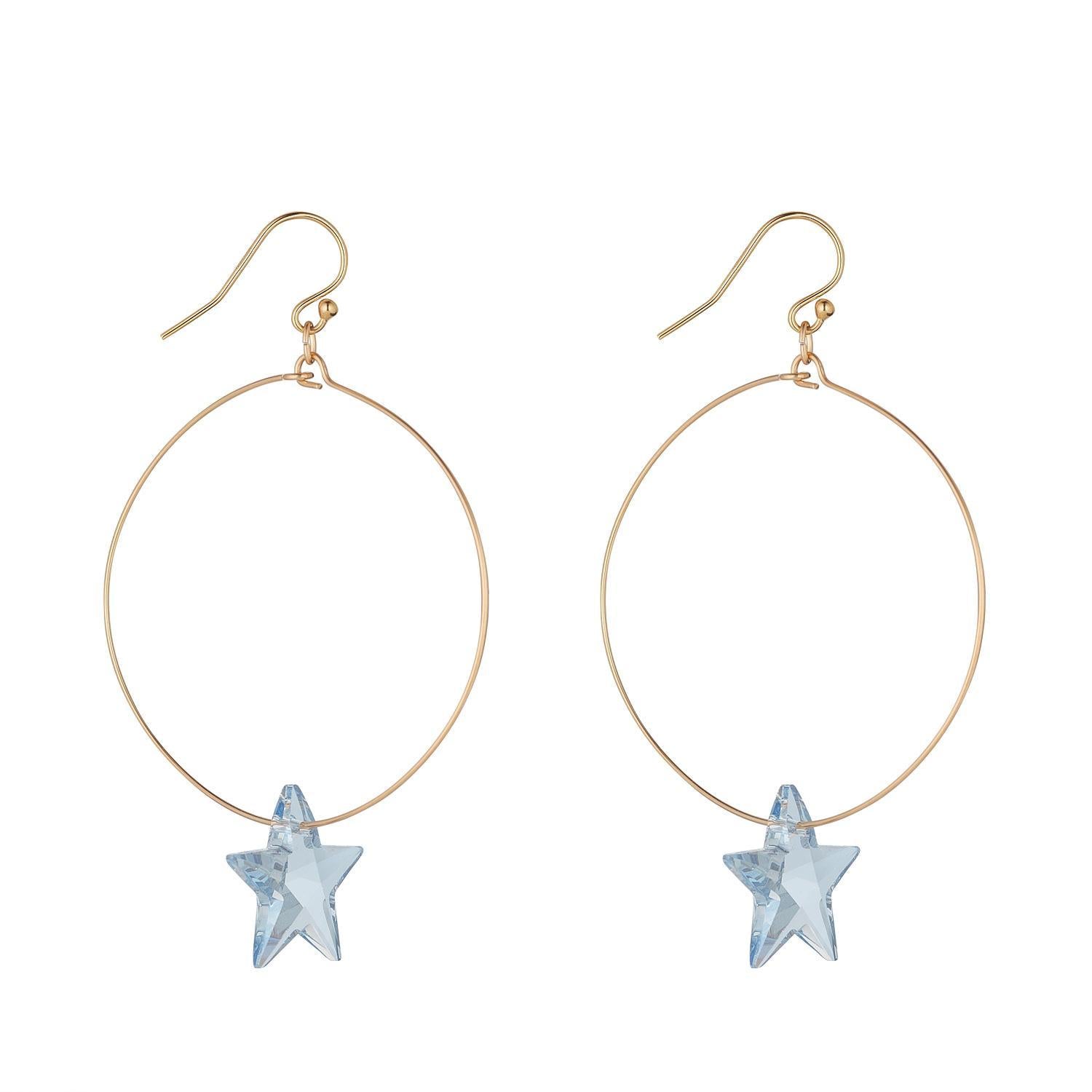 Gold Filled Crystal Star Large Hoop Earrings