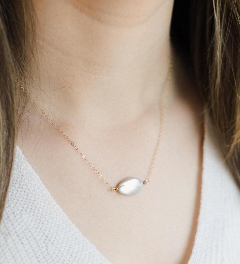 Gold Filled Baroque Pearl InLine Pendant Necklace