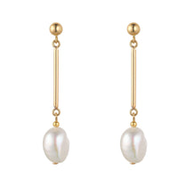 A pair of gold filled bar and baroque pearl drop earrings.