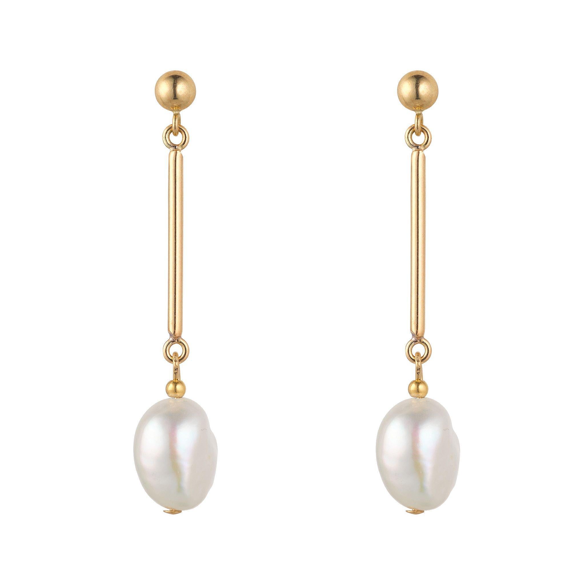 A pair of gold filled bar and baroque pearl drop earrings.