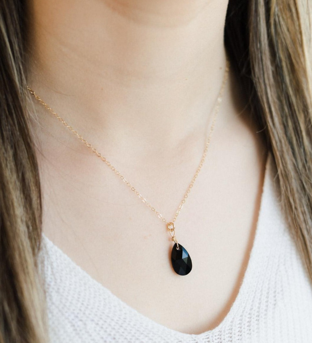 Gold Filled Black Teardrop Pendant Necklace