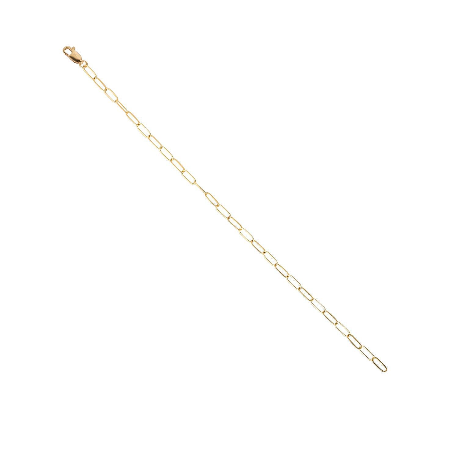 A gold-filled paperclip chain bracelet with a lobster clasp closure.
