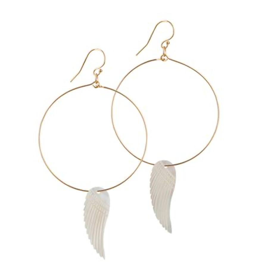 Gold Filled Mother of Pearl Angel Wing Hoop Earrings