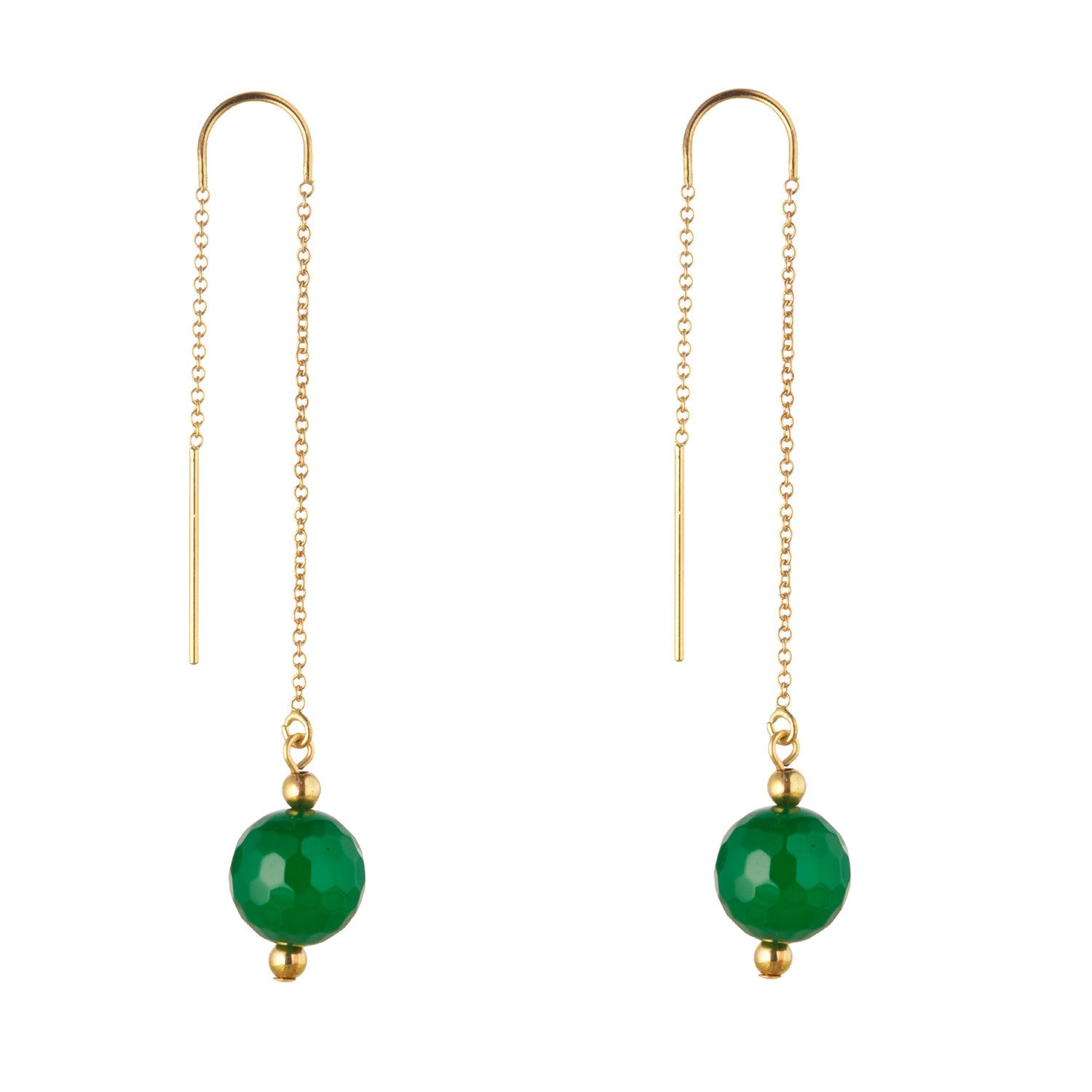 14kt Gold Filled Green Agate Threader Earrings - MoMuse Jewellery